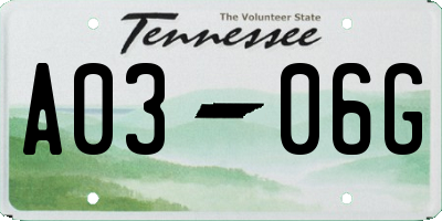 TN license plate A0306G