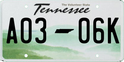 TN license plate A0306K