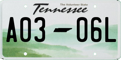 TN license plate A0306L