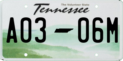 TN license plate A0306M