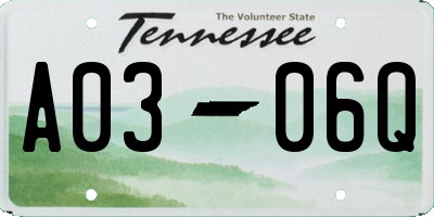 TN license plate A0306Q