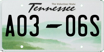 TN license plate A0306S