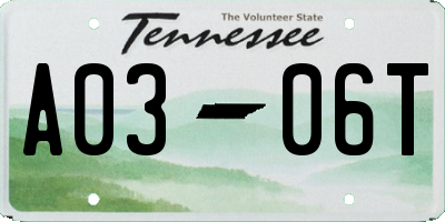 TN license plate A0306T