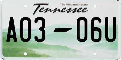 TN license plate A0306U