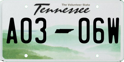 TN license plate A0306W