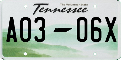 TN license plate A0306X