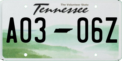 TN license plate A0306Z