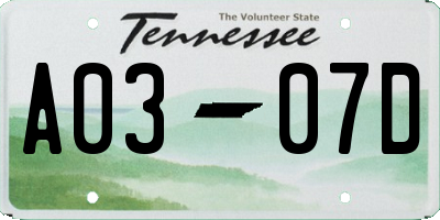 TN license plate A0307D