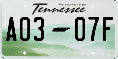 TN license plate A0307F