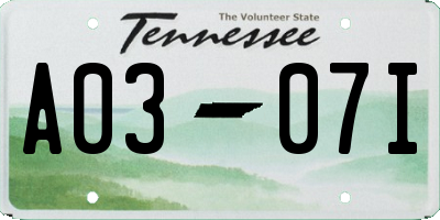 TN license plate A0307I