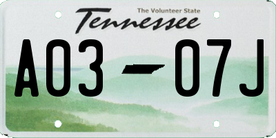 TN license plate A0307J