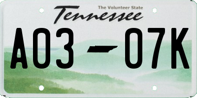 TN license plate A0307K