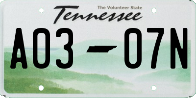 TN license plate A0307N