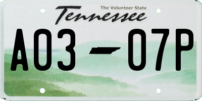 TN license plate A0307P