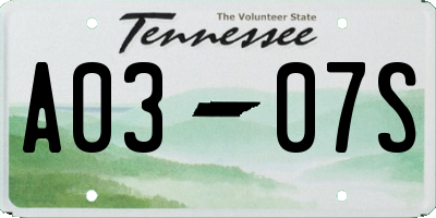 TN license plate A0307S