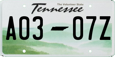 TN license plate A0307Z