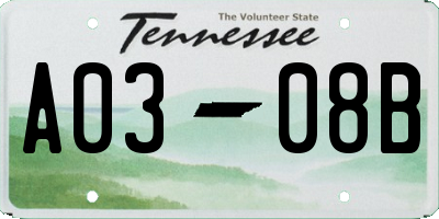 TN license plate A0308B