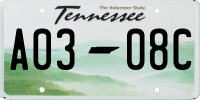 TN license plate A0308C