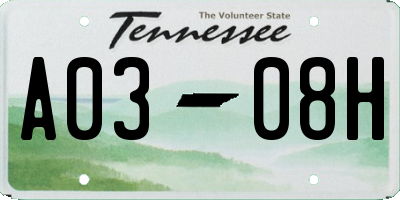 TN license plate A0308H