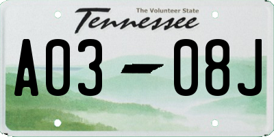 TN license plate A0308J
