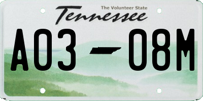 TN license plate A0308M