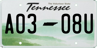 TN license plate A0308U