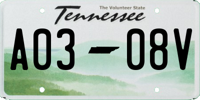 TN license plate A0308V