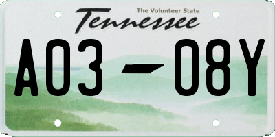 TN license plate A0308Y