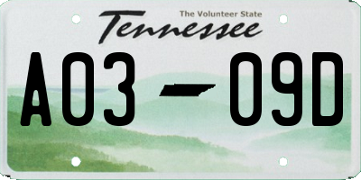 TN license plate A0309D