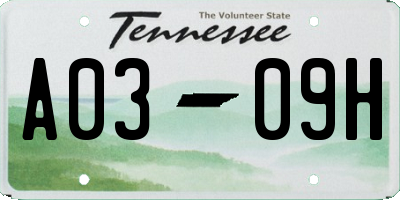 TN license plate A0309H