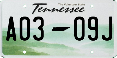 TN license plate A0309J