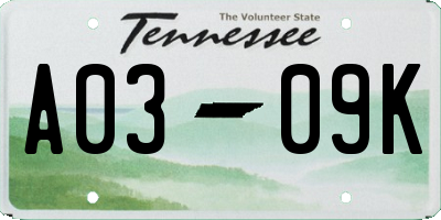 TN license plate A0309K
