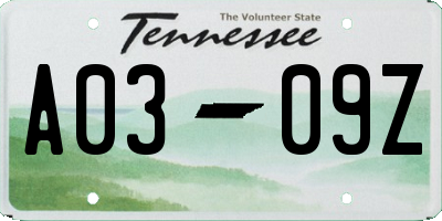 TN license plate A0309Z