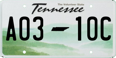 TN license plate A0310C