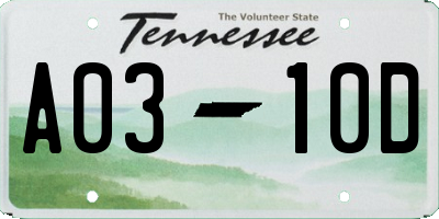 TN license plate A0310D