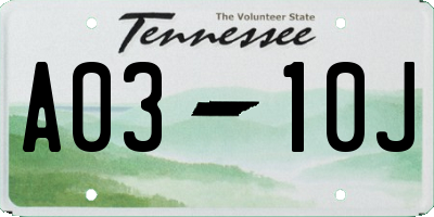 TN license plate A0310J