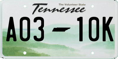 TN license plate A0310K