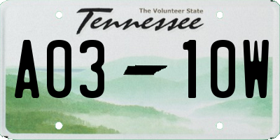 TN license plate A0310W