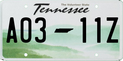TN license plate A0311Z