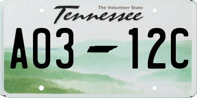 TN license plate A0312C