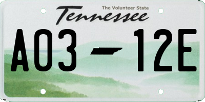 TN license plate A0312E