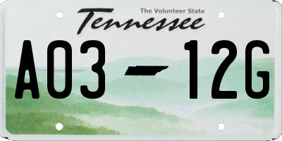 TN license plate A0312G