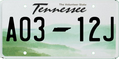 TN license plate A0312J