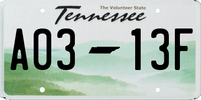 TN license plate A0313F