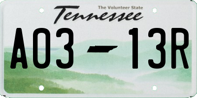 TN license plate A0313R