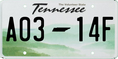 TN license plate A0314F