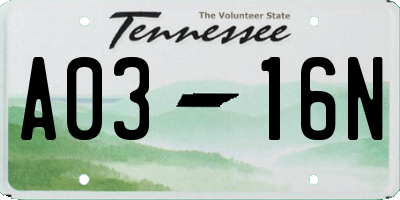 TN license plate A0316N