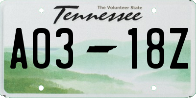 TN license plate A0318Z