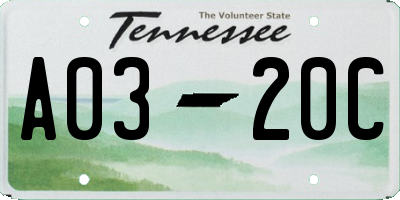 TN license plate A0320C
