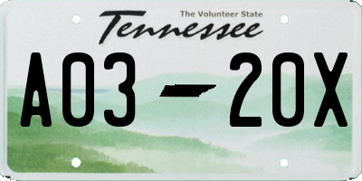 TN license plate A0320X